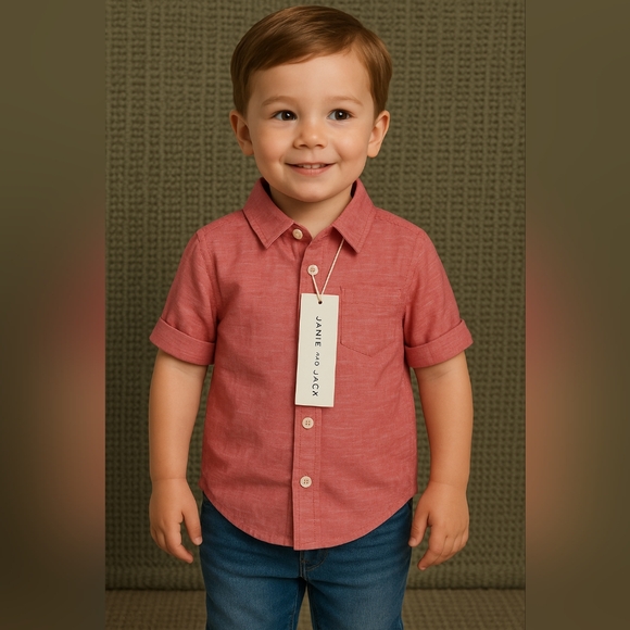 Janie and Jack Coral Button-Down Shirt BOY 3T - Picture 1 of 7